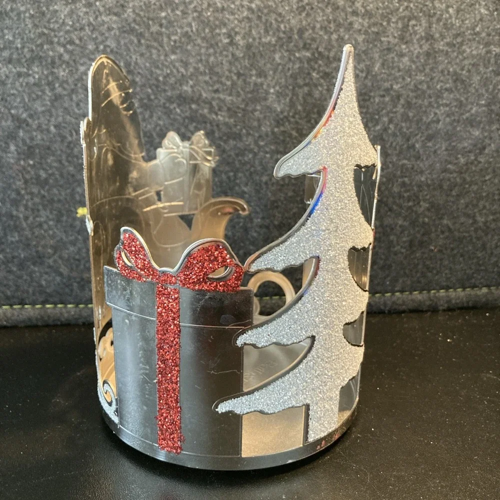 Bath and Body Works Christmas Candle Holder Silver Glitter Santa Tree & Presents